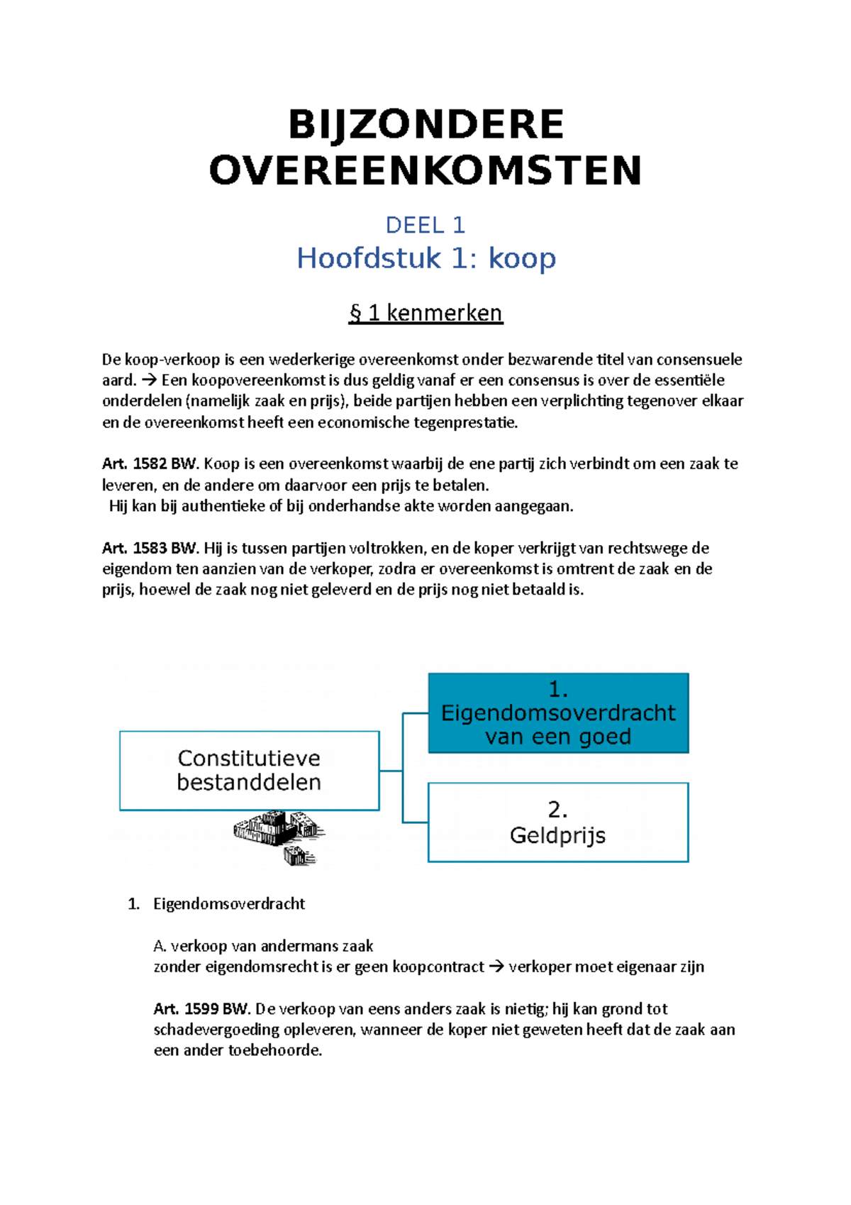 Bijzondere-overeenkomsten - BIJZONDERE OVEREENKOMSTEN DEEL 1 Hoofdstuk ...
