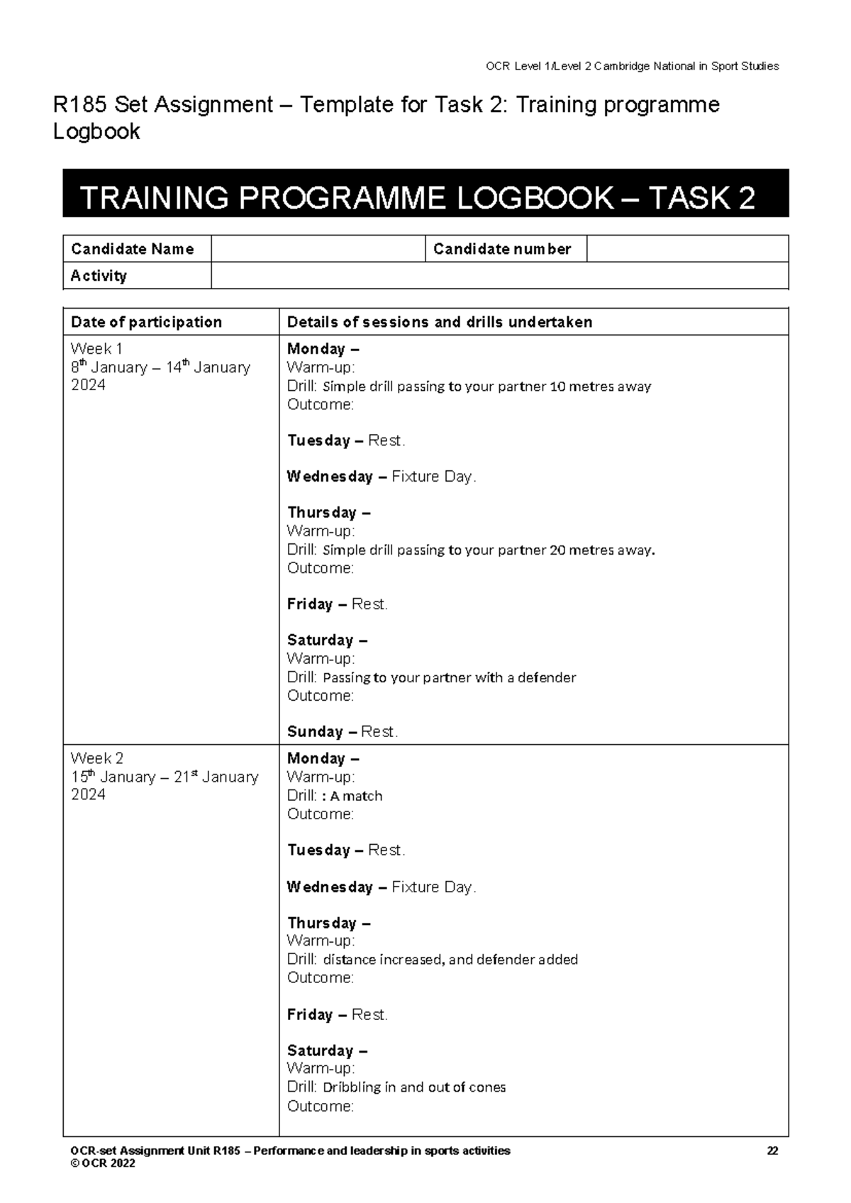 R185 Training Programme Logbook template - NBU - Weakness 2 - (Jan-Feb ...