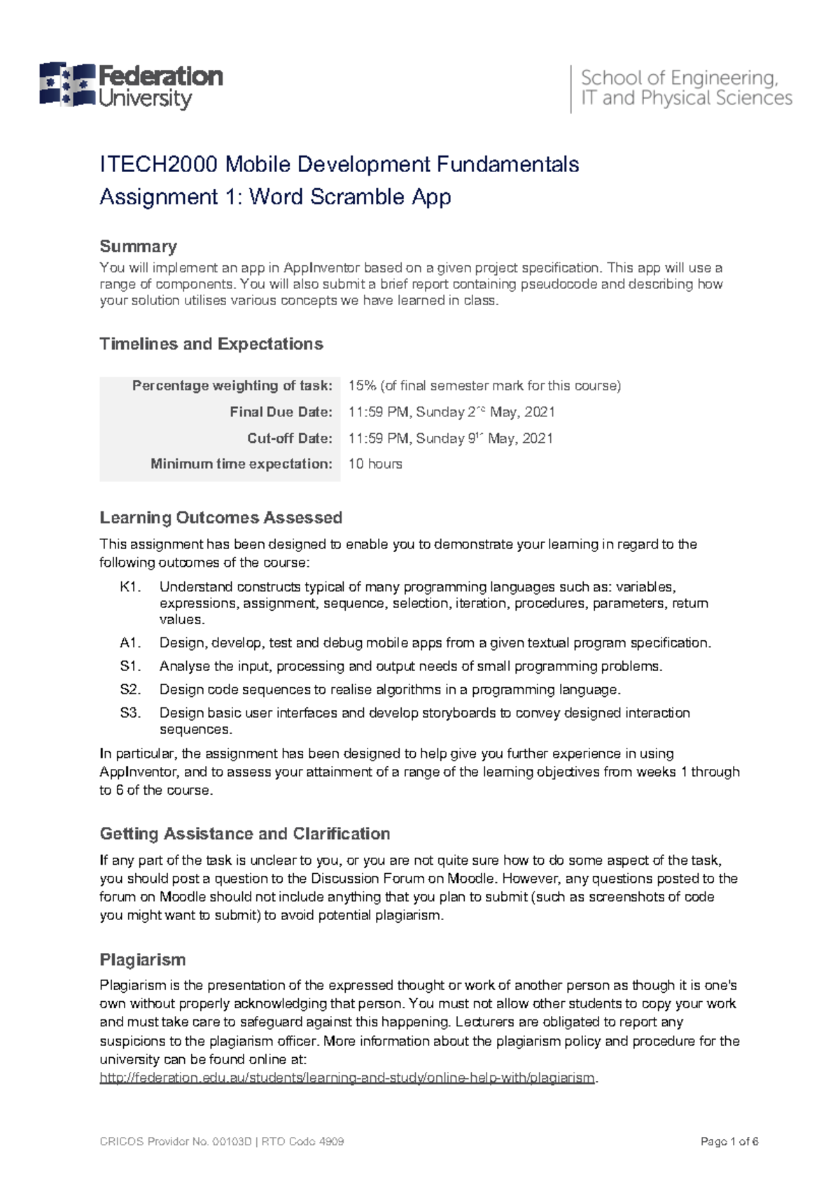 fed uni assignment layout