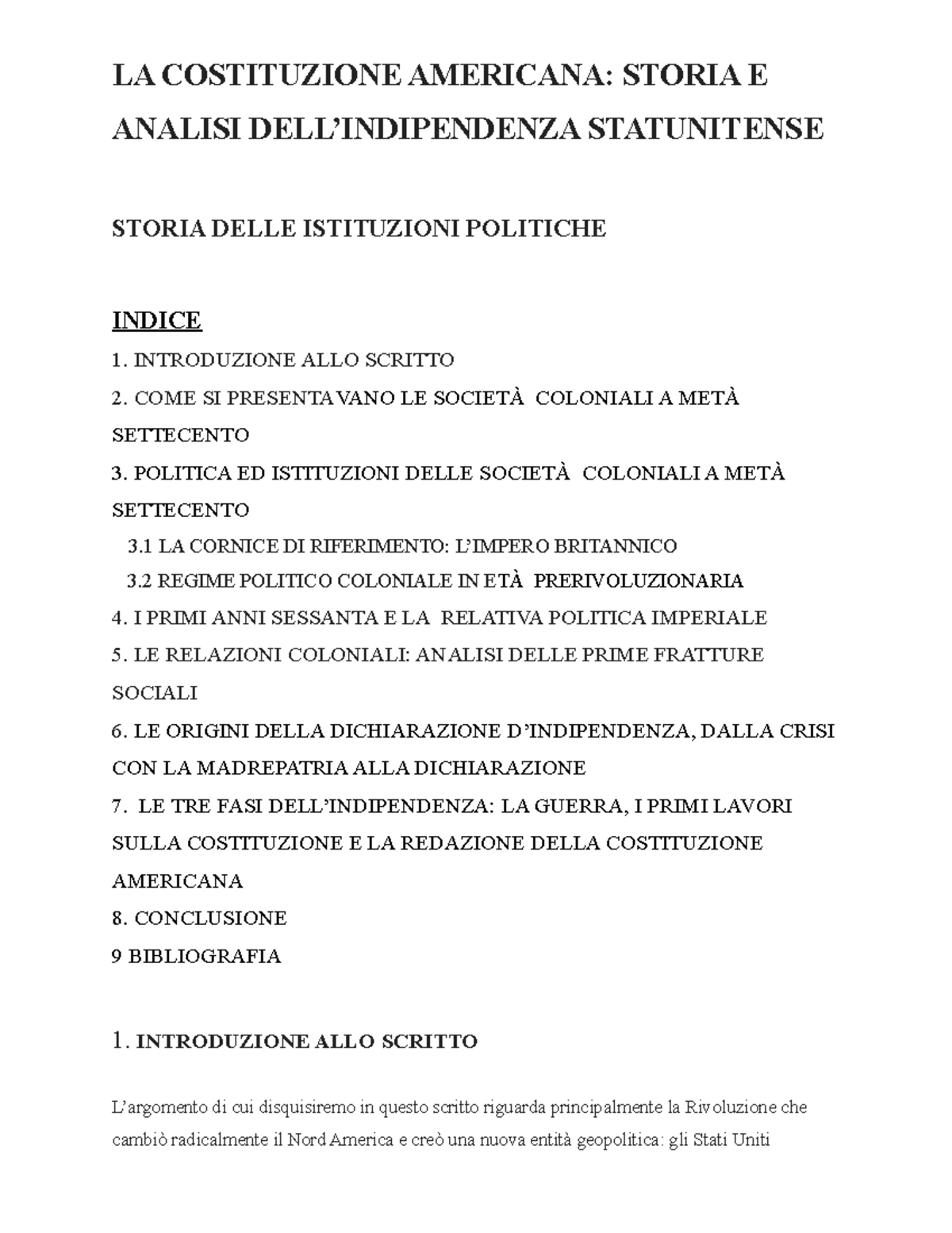 TEsina LA COSTITUZIONE AMERICANA STORIA E ANALISI DELL’INDIPENDENZA