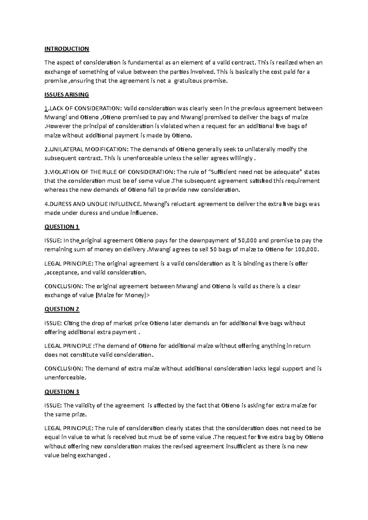 contracts law cls 104 - INTRODUCTION The aspect of consideration is ...
