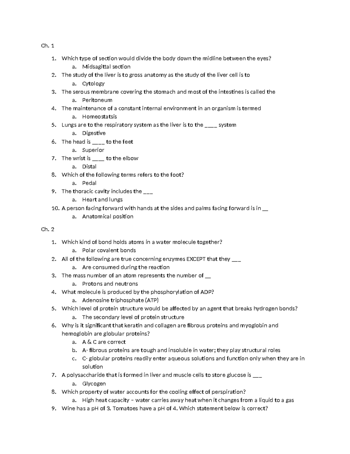 BIOL HMWK Questions - DOCUMENT - Ch. 1 1. Which type of section would ...