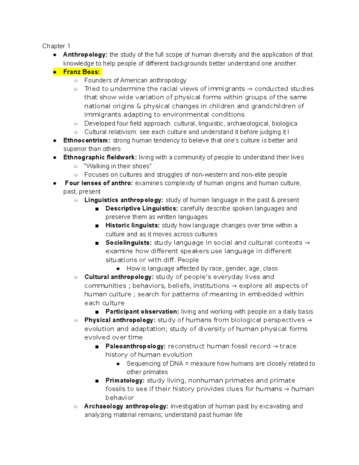 Anthro Study Guide - Chapter 1 Anthropology: the study of the full ...