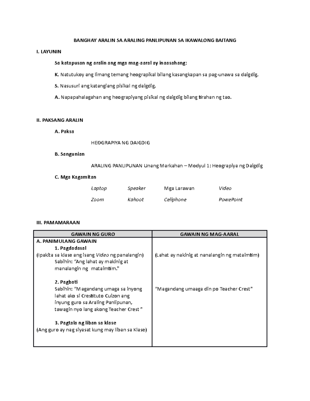 Lesson Plan AP 9 - BANGHAY ARALIN SA ARALING PANLIPUNAN SA IKAWALONG ...