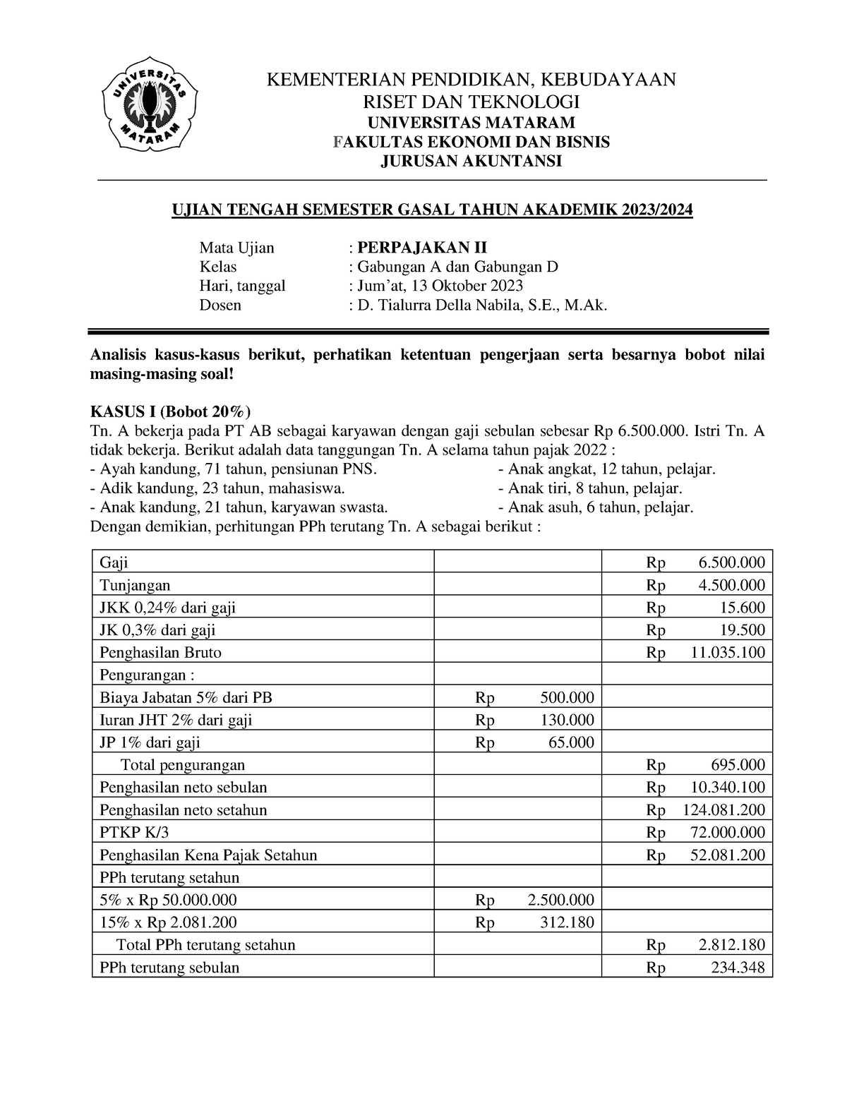 Soal UTS Perpajakan II - 1 Sampai 5 - KEMENTERIAN PENDIDIKAN ...