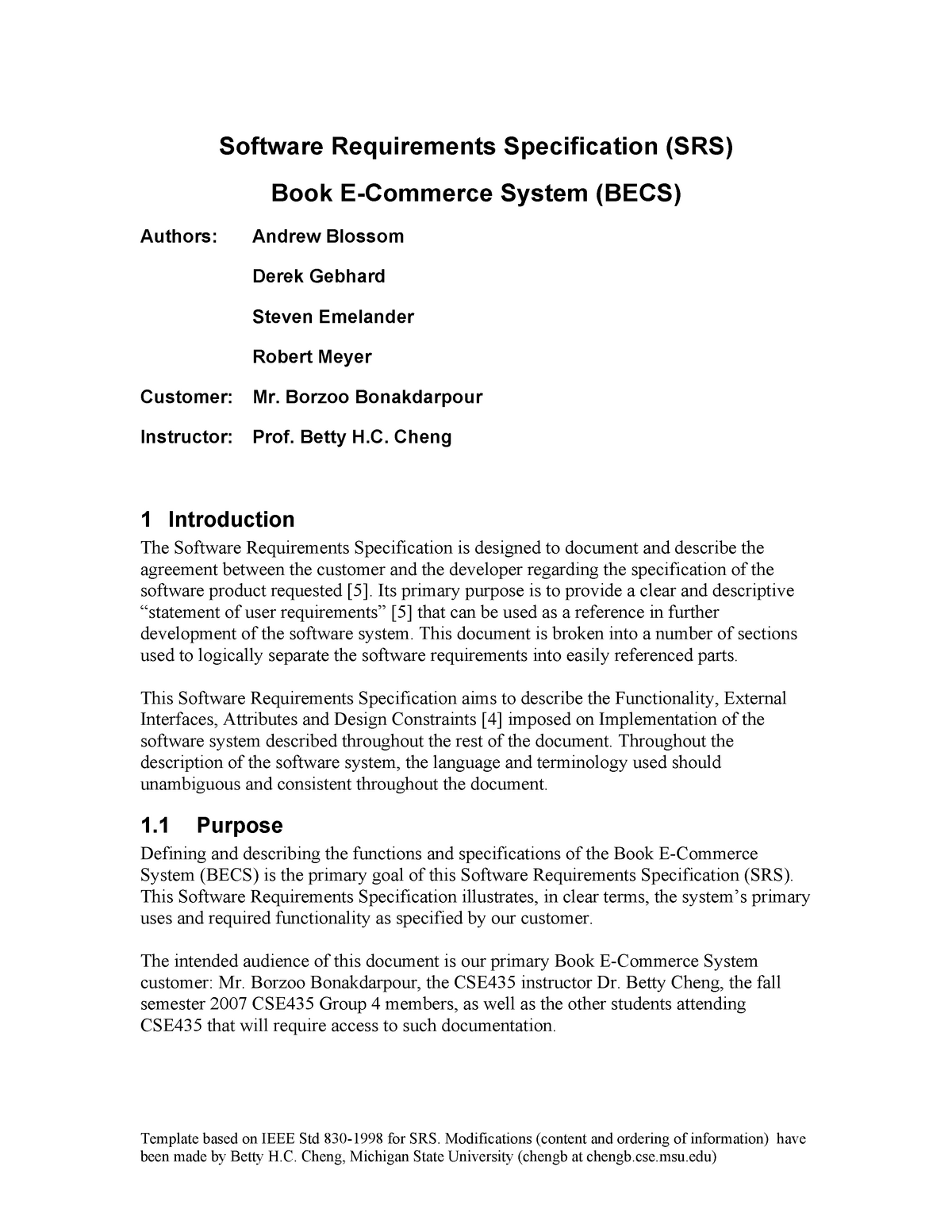 Srs Becs 2007 Software Requirement Specification Srs Studocu