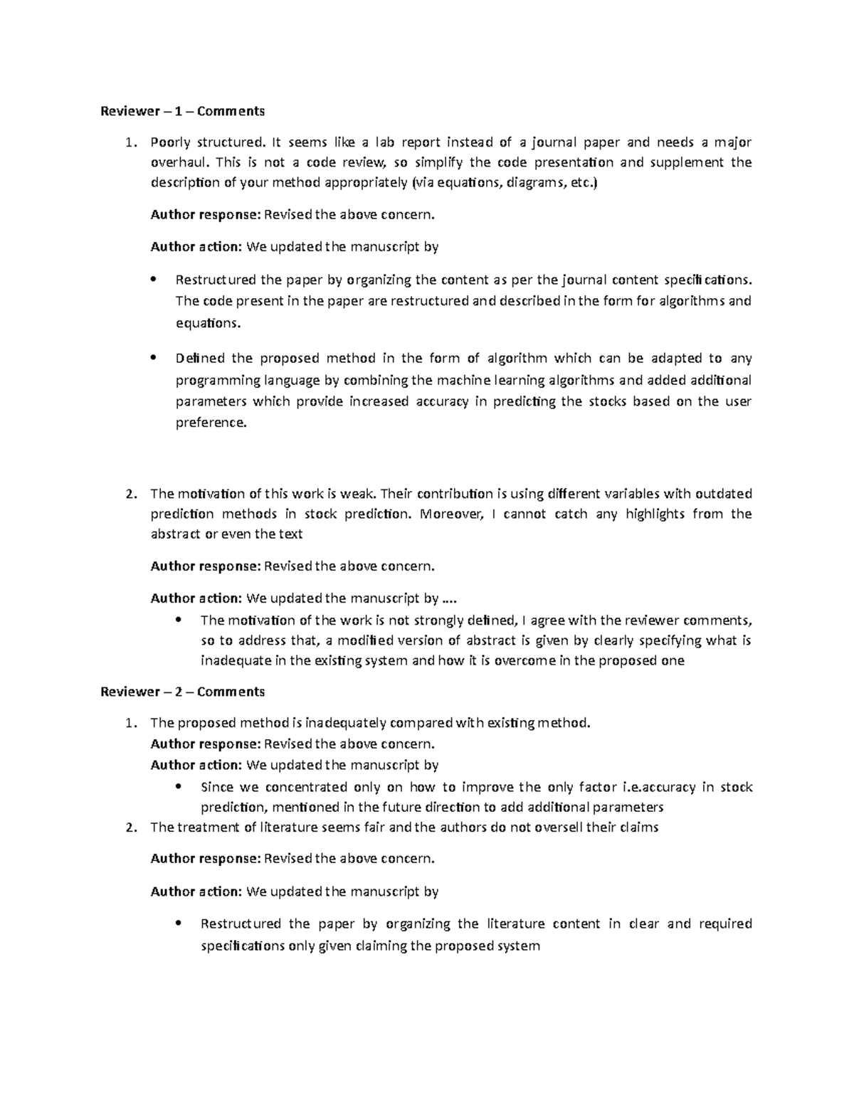 Reviewer Questions and Comments - Reviewer – 1 – Comments Poorly ...