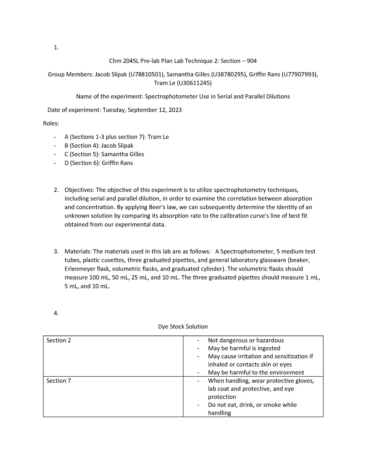 Chm-2045L-Pre-lab-Plan-Lab-Technique-2 - 1. Chm 2045L Pre-lab Plan Lab ...