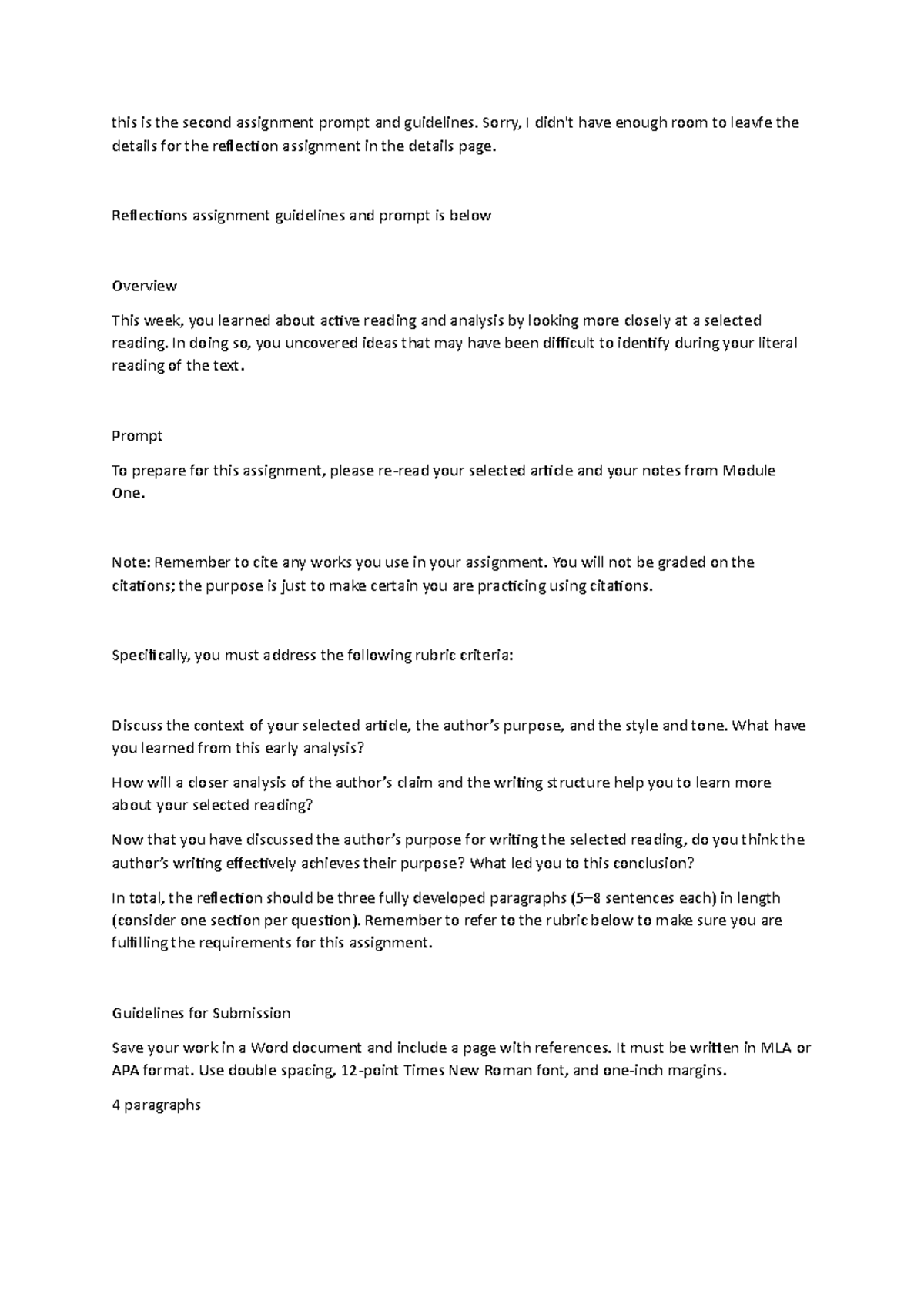 This is the second assignment prompt and guidelines - Sorry, I didn ...