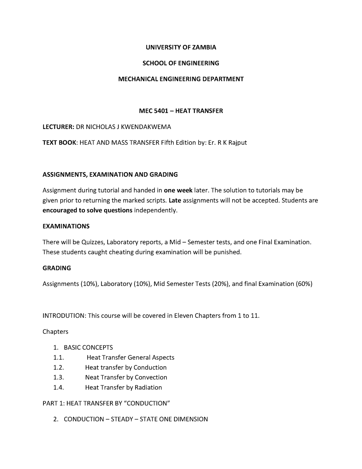 MEC 5401 2021 Notes - look - UNIVERSITY OF ZAMBIA SCHOOL OF ENGINEERING ...