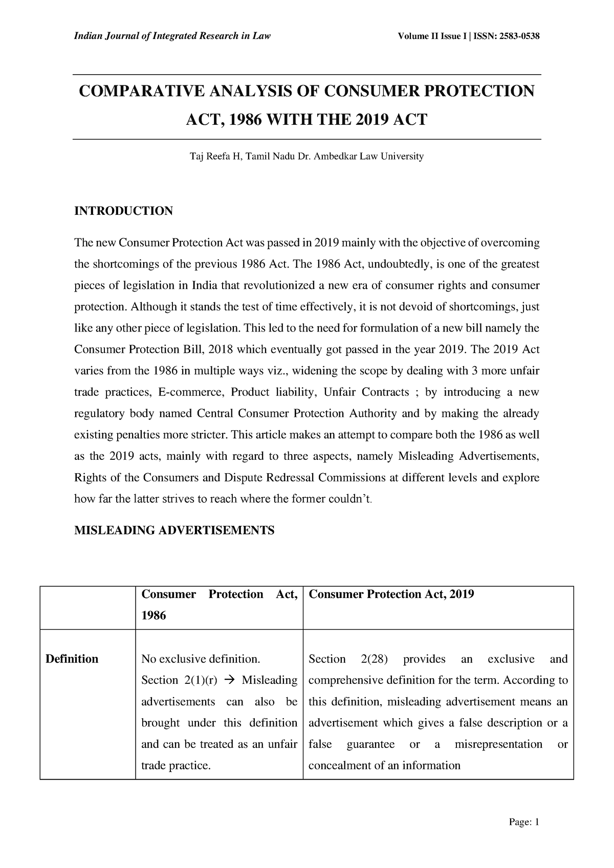 Comparative Analysis OF Consumer Protection ACT 1986 WITH THE 2019 ACT ...