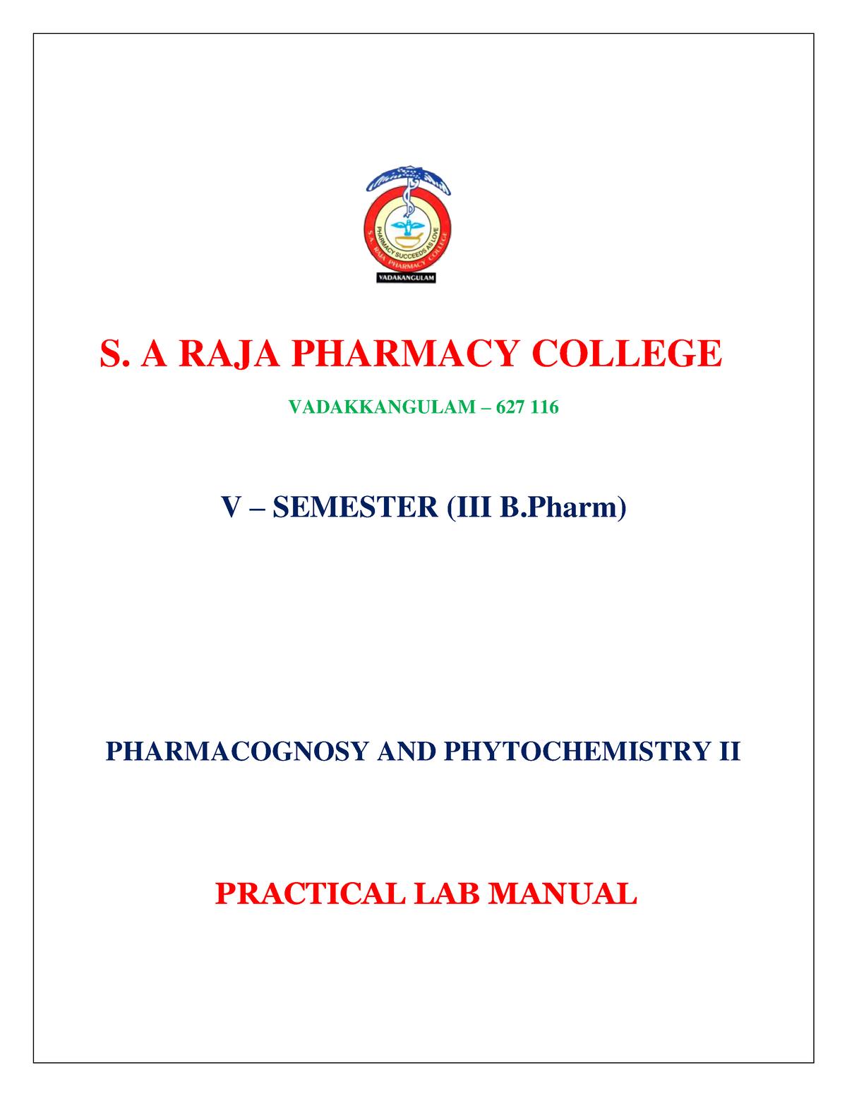 P.C-II LAB Manual - GOOD FOR REFERENCE - S. A RAJA PHARMACY COLLEGE ...