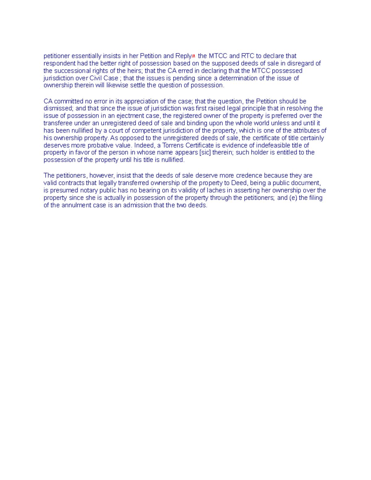 Law Exam in Law school petitioner essentially insists in her Petition