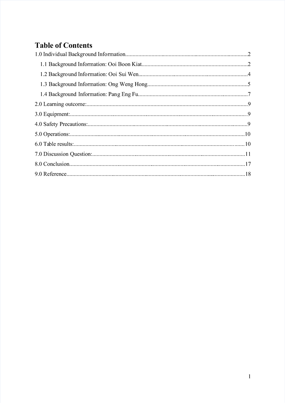 BSS II LIFT LAB REPORT - Table of ContentsTable of Contents 1 Individ1 ...