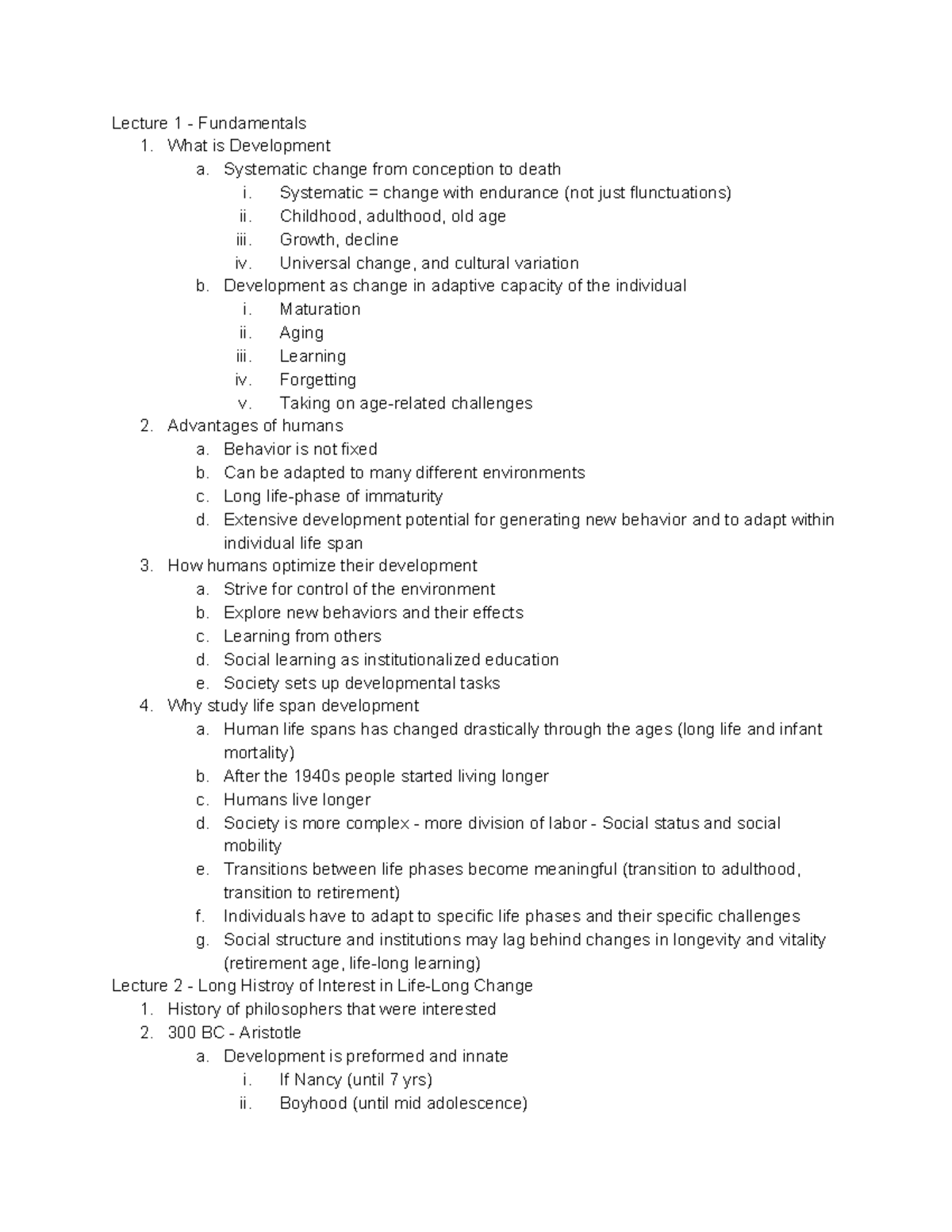 Lifespan Development Lecture Notes - Lecture 1 - Fundamentals 1. What ...