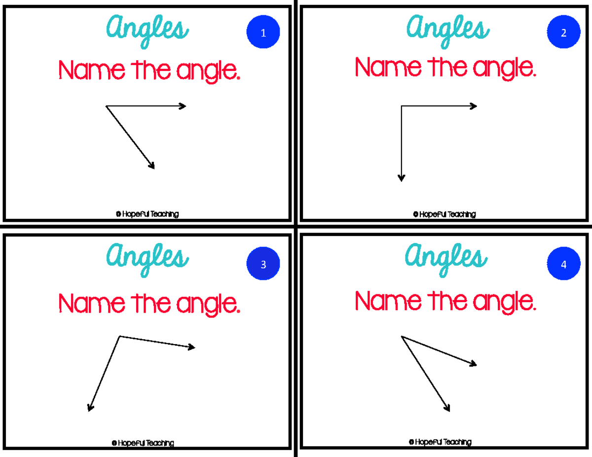 Bentley Teubner - angles-task-cards - Angles Angles 3 4 Name the angle ...