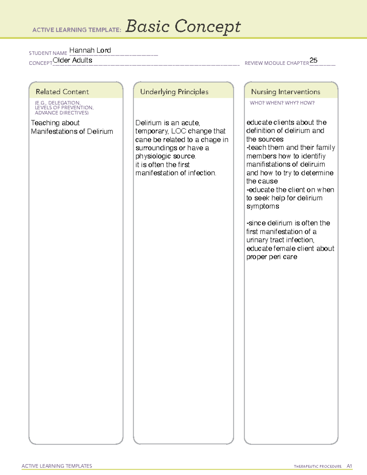 Teaching about Manifestations of Delirium - ACTIVE LEARNING TEMPLATES ...