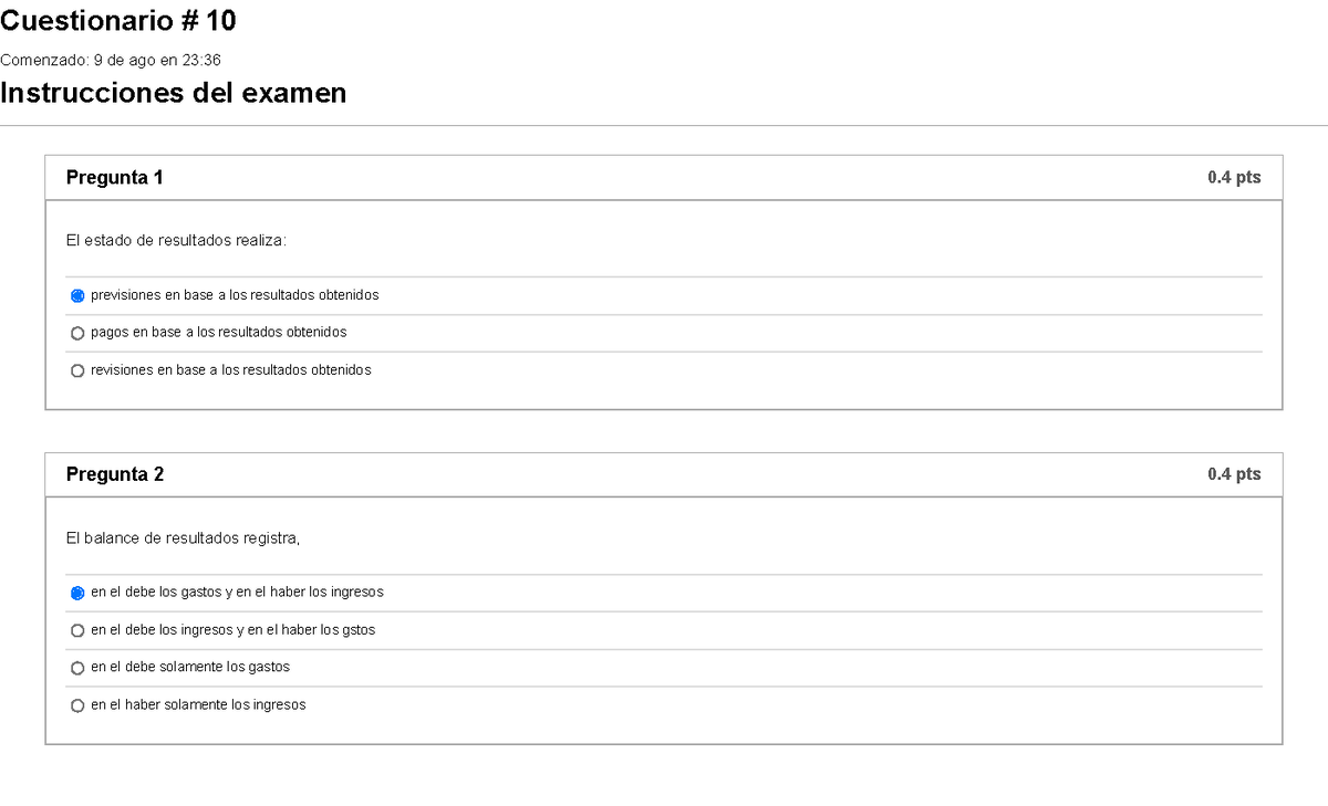 Examen Cuestionario Cuestionario Comenzado De Ago En Instrucciones Del Examen