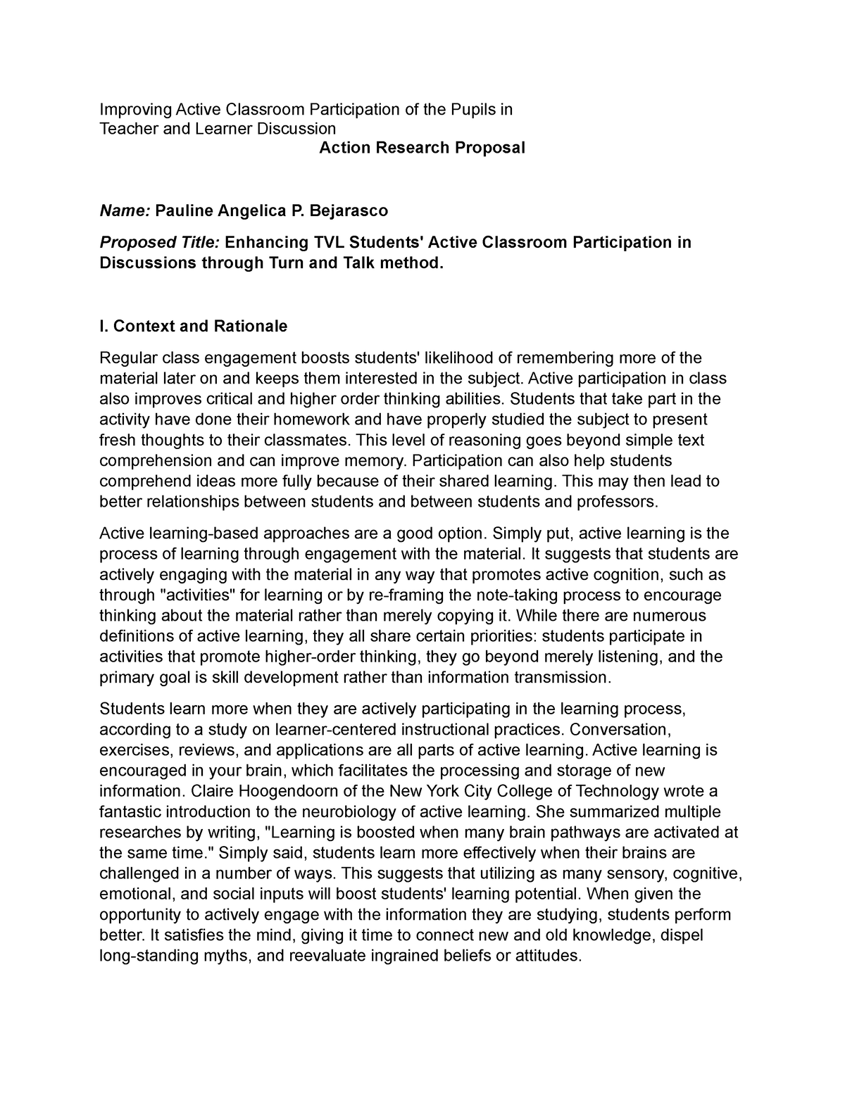 action research proposal for elementary