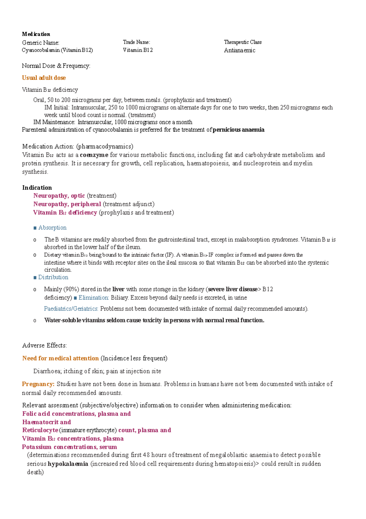 Medication Cyanocobalamin 2 Medication Generic Name Cyanocobalamin