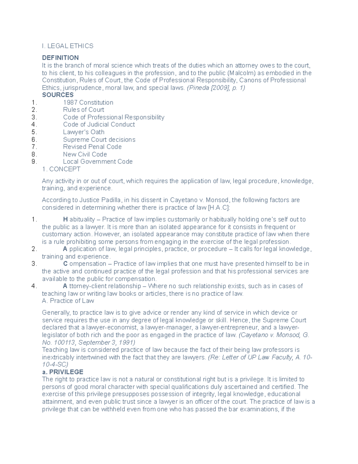 Legal Ethics DLSU law I. LEGAL ETHICS DEFINITION It is the branch