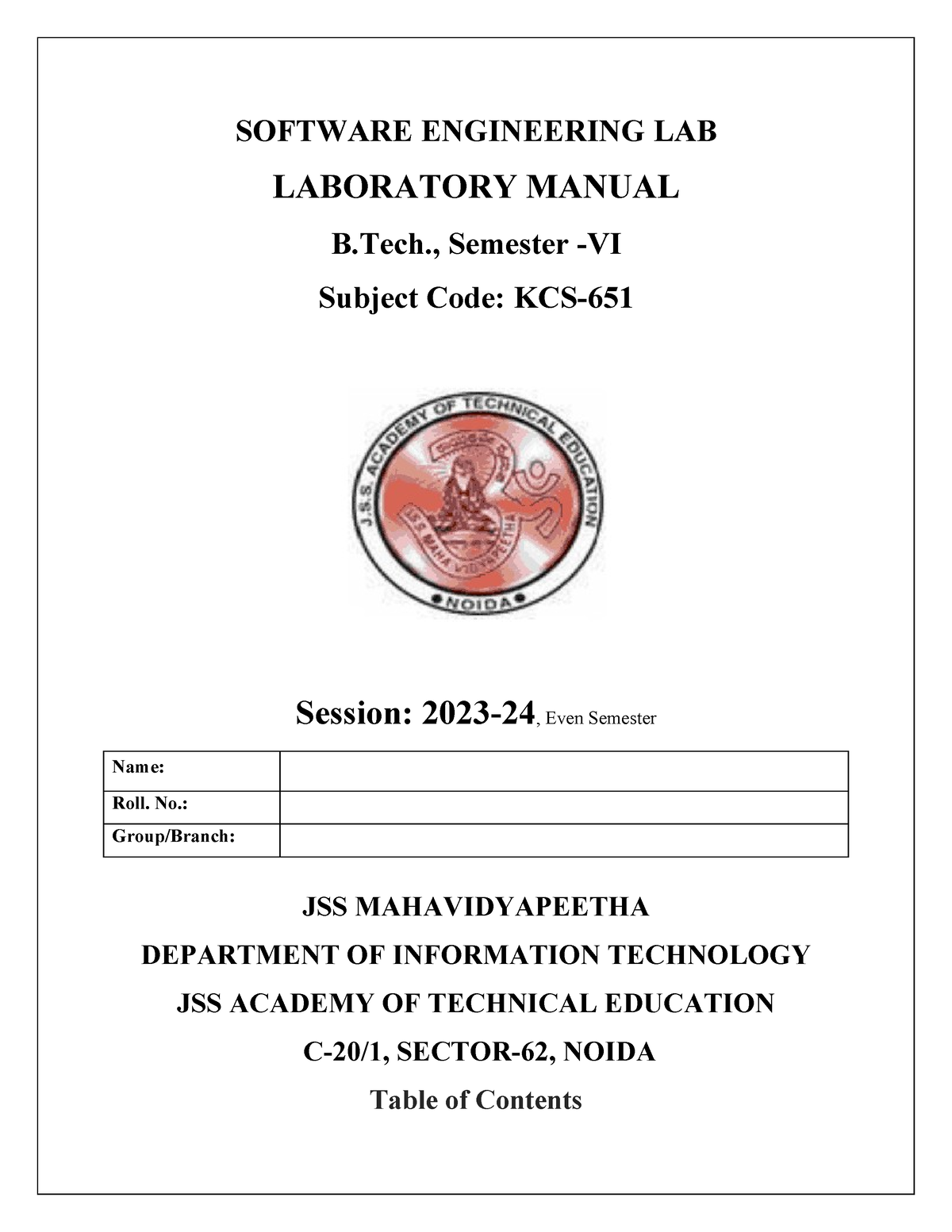 Lab Manual SE 2024 6 Sem SOFTWARE ENGINEERING LAB LABORATORY MANUAL   Thumb 1200 1553 