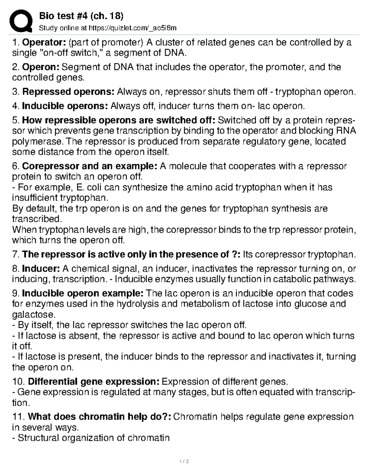Ch 18 notes Bio test 4 (ch. 18) Study online at quizlet/_ao5i8m