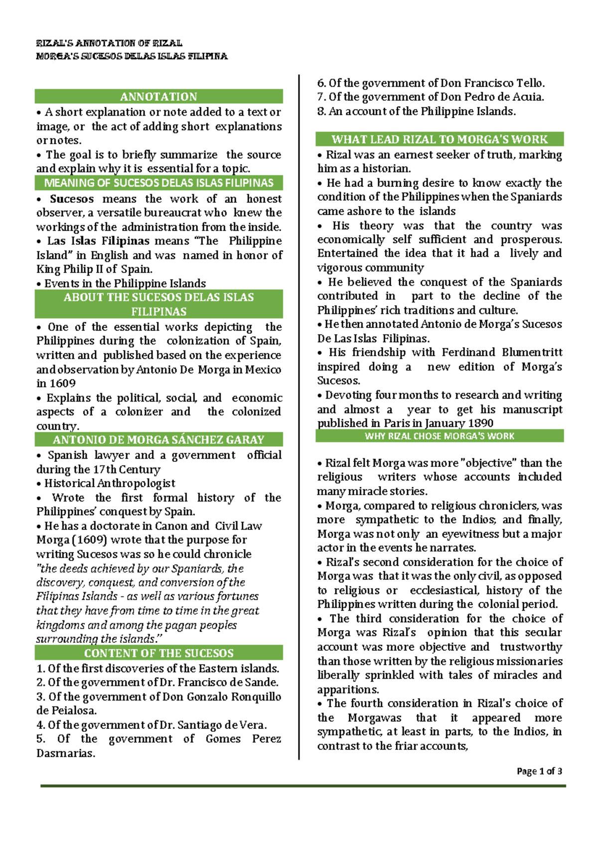 Rizals- Annotation - RIZAL'S ANNOTATION OF RIzal MORGA'S SUCESOS DELAS ...