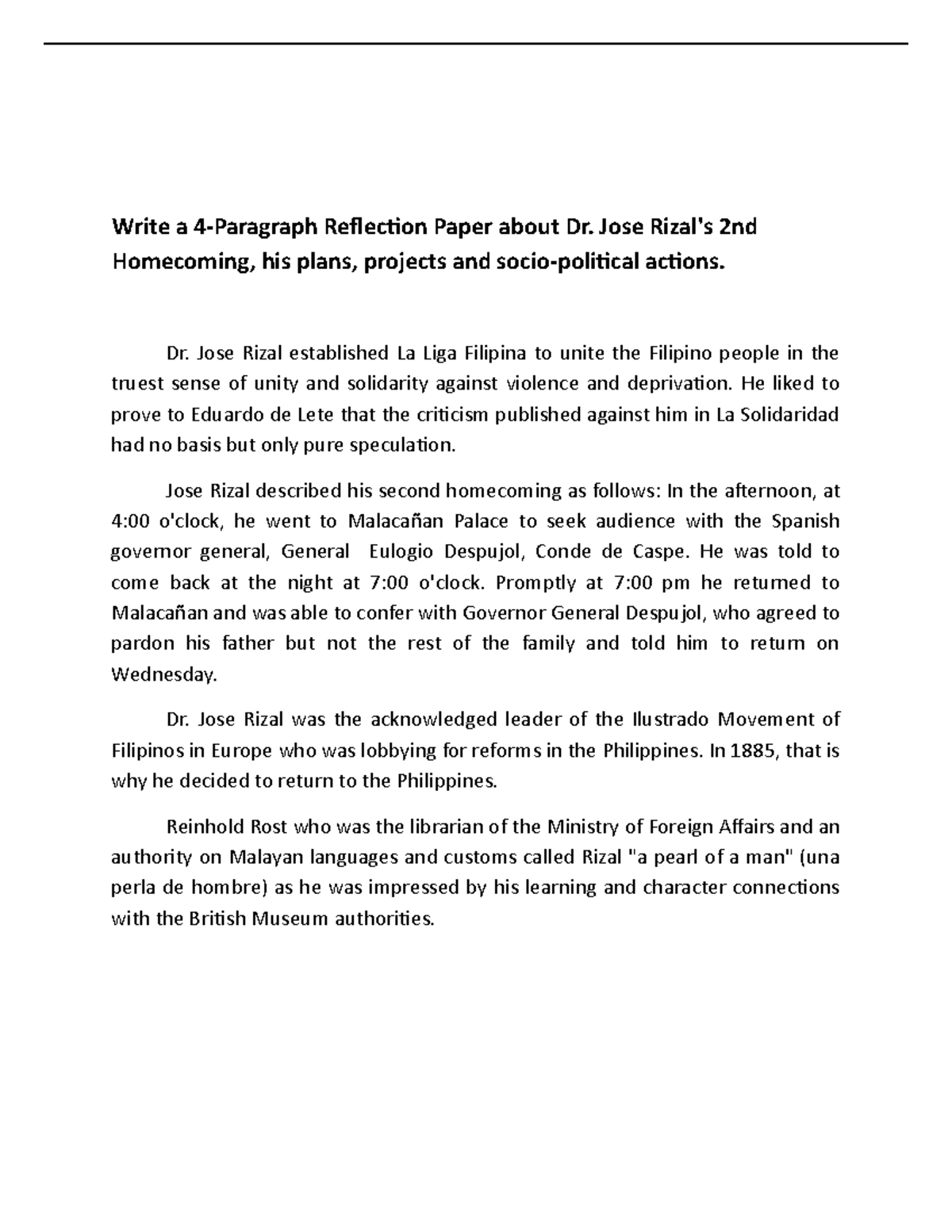 Reading Reflection Paper Write a 4Paragraph Reflection Paper about