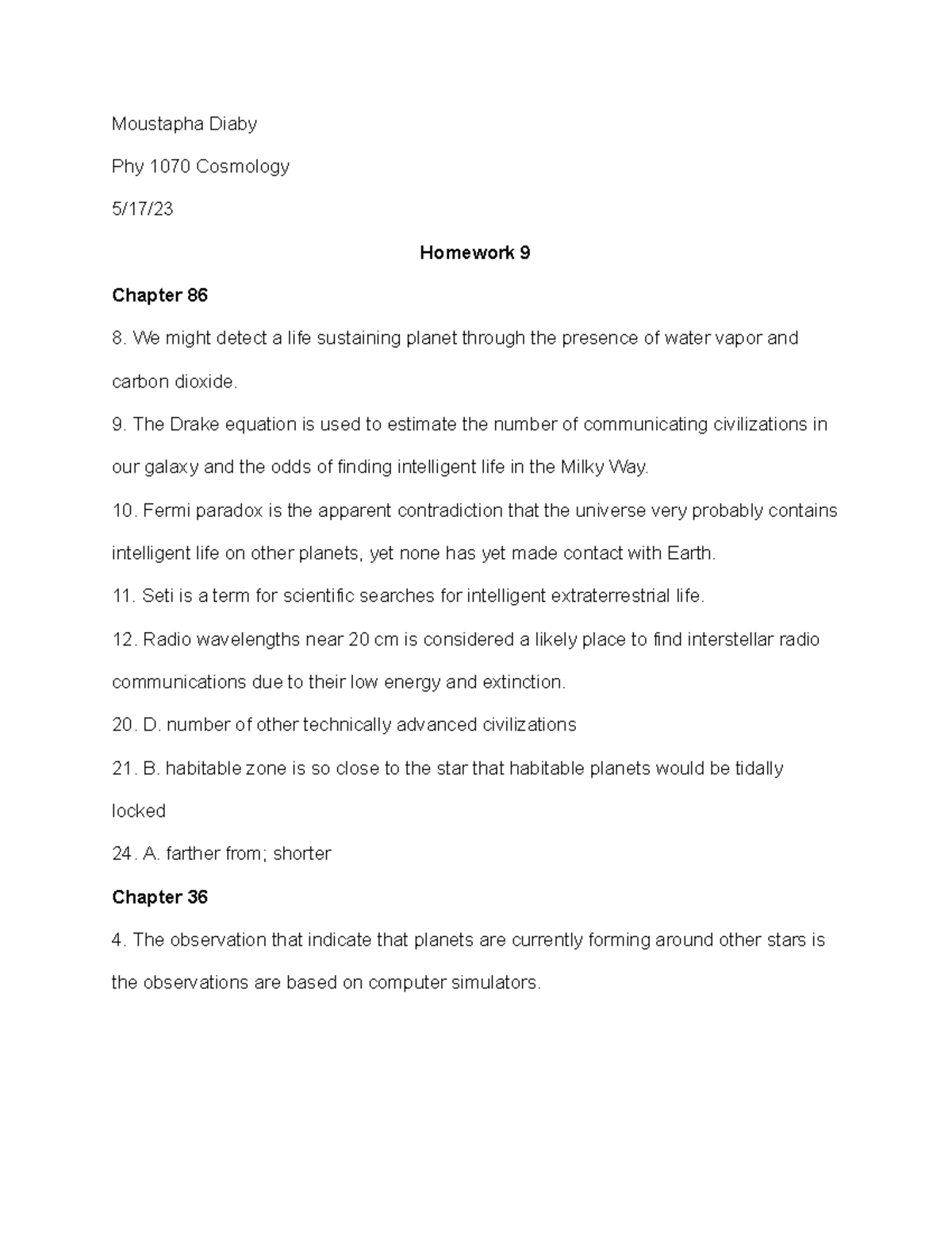 Homework 9 - Moustapha Diaby Phy 1070 Cosmology 5/17/ Homework 9 ...