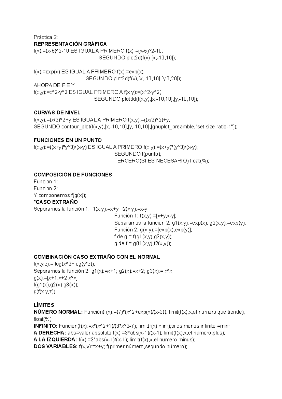 Lista De Comandos Maxima Practica 2 Representacion Grafica F X X 5 2 10 Es Igual A Primero Studocu