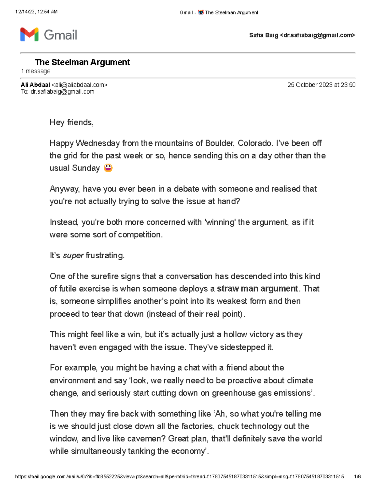 Gmail 🤖 The Steelman Argument Safia Baig 🤖 The Steelman Argument 1