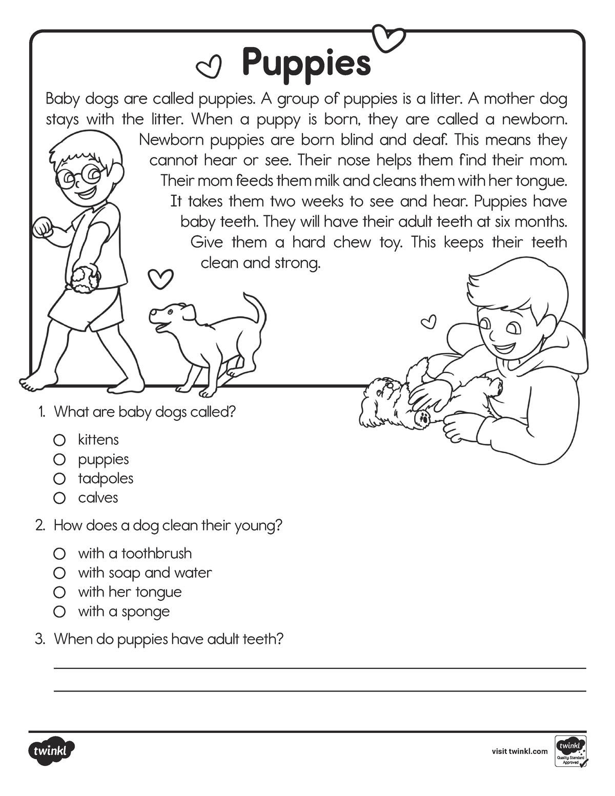 sadfafdcBW First Grade Puppies Reading Passage Comprehension Activity ...