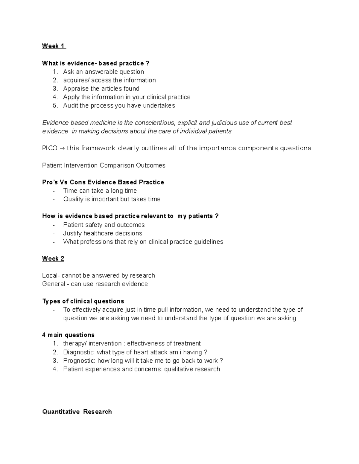 Evidence Base Weekly Study - Week 1 What is evidence- based practice? 1 ...