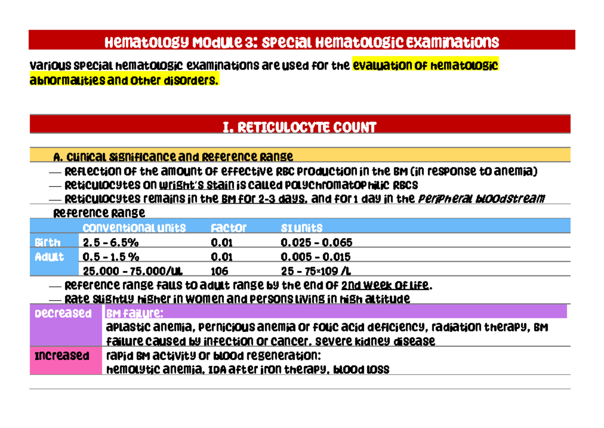 Hematology Module 3; intrnshp - Hematology Module 3: Special ...