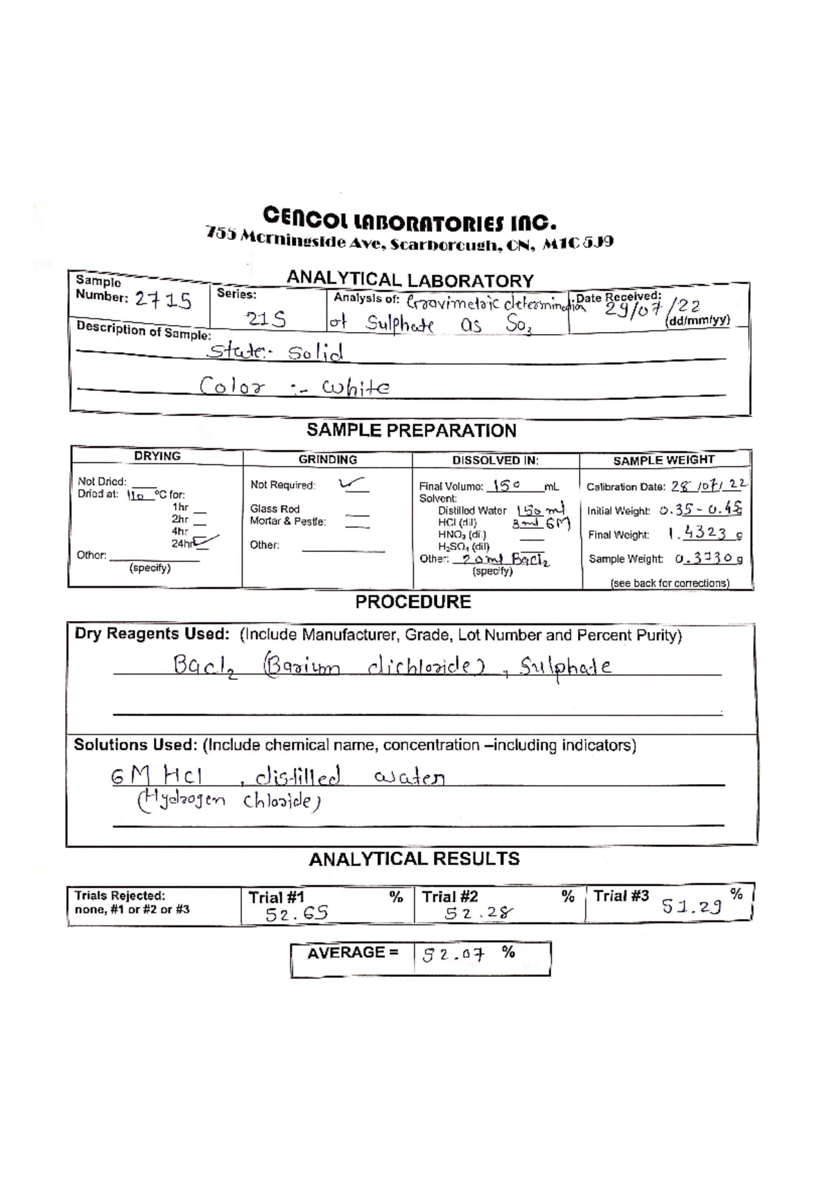 Ex 2 pre lab - Analytical - CH-317 - Studocu