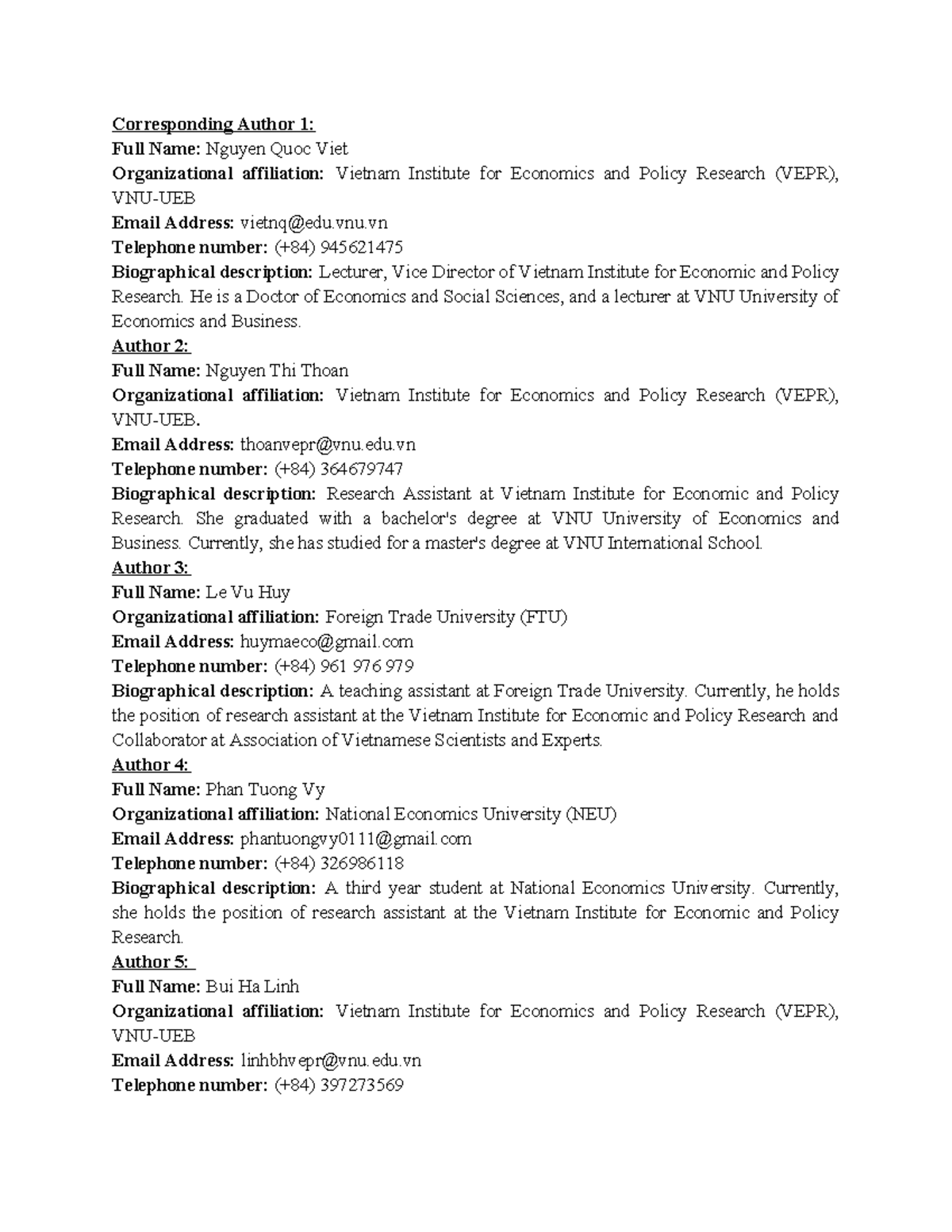 VEPR Manuscript with full details of the authors - Corresponding Author ...