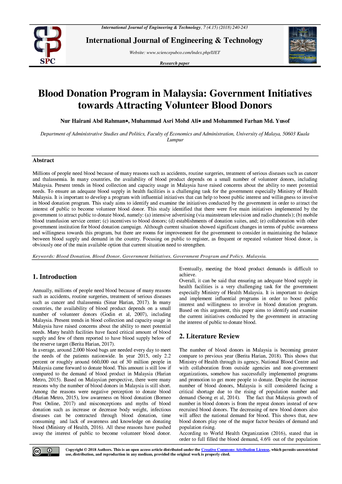 literature review on blood donation