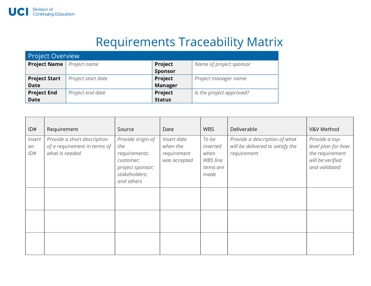 Requirements Traceability Matrix (Template) - Requirements Traceability ...