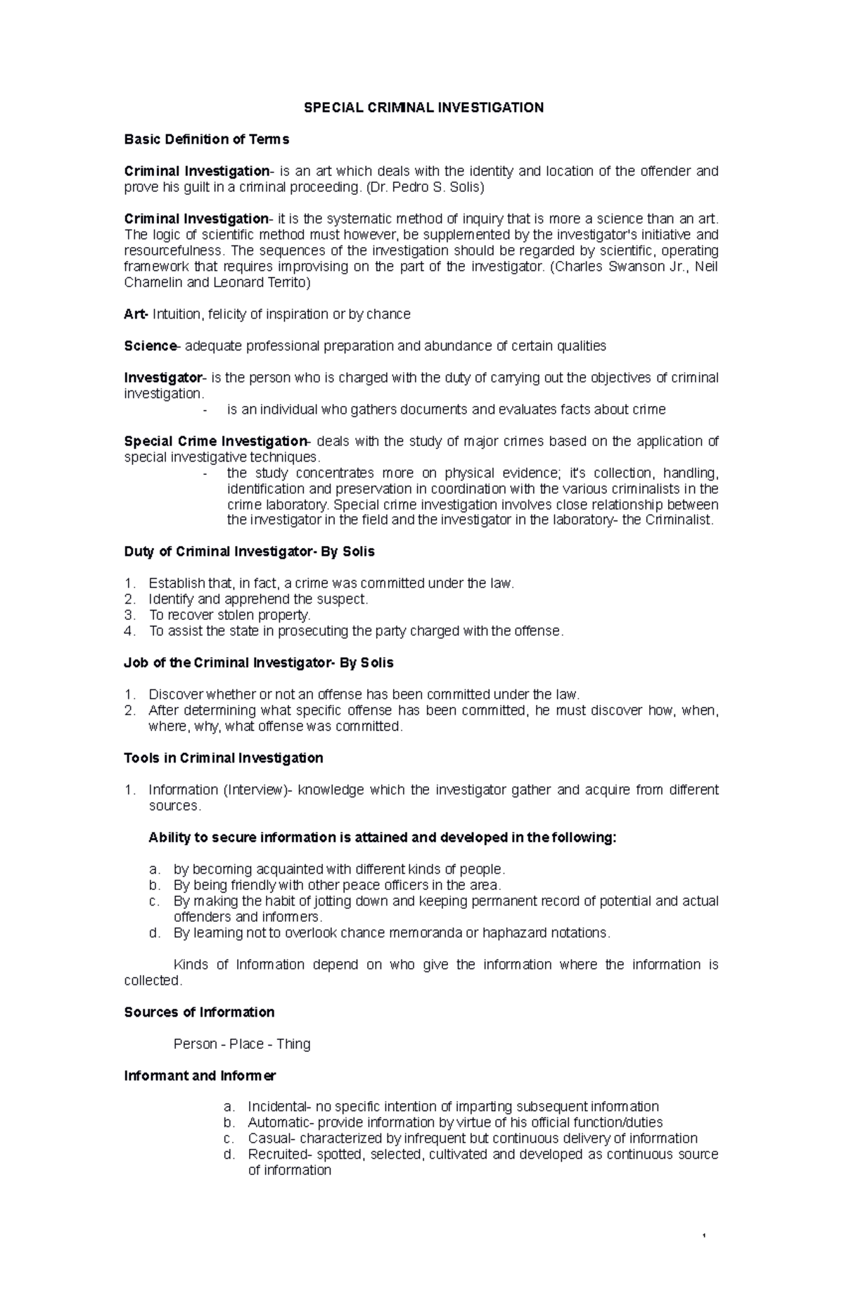 Reviewer in Special Crime Invst 0 - Fundamentals of Criminal ...