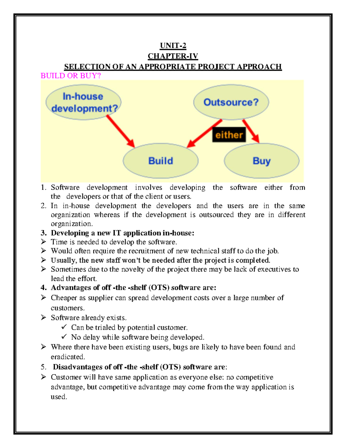 UNIT-2 Chapter-IV Selection Of An Appropriate Project Approach - UNIT ...