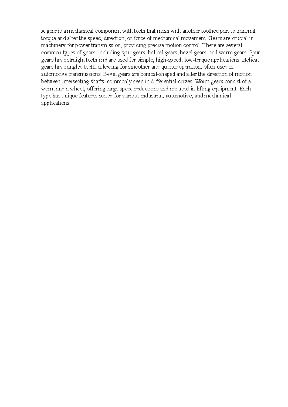 U3 sdasd A gear is a mechanical component with teeth that mesh with