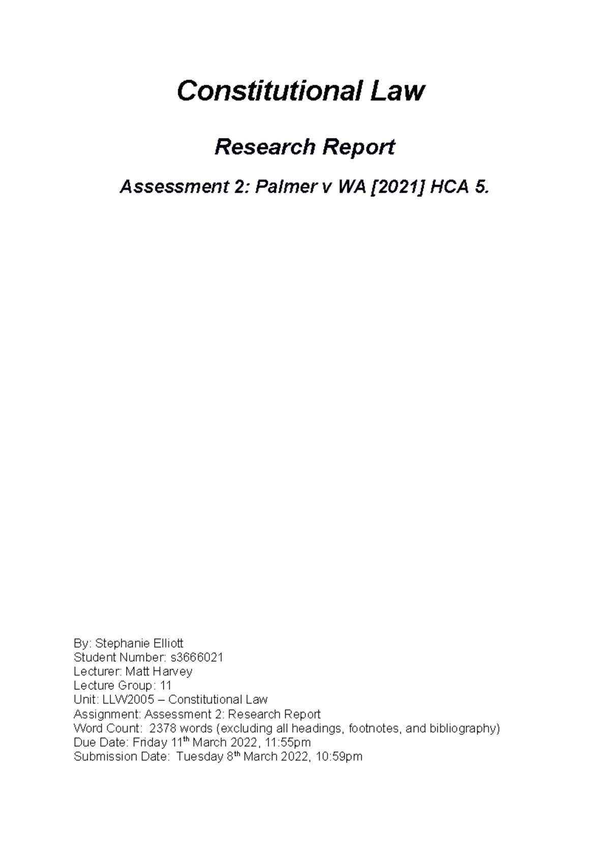 Assessment 2 Research Report Constitutional Law Research Report