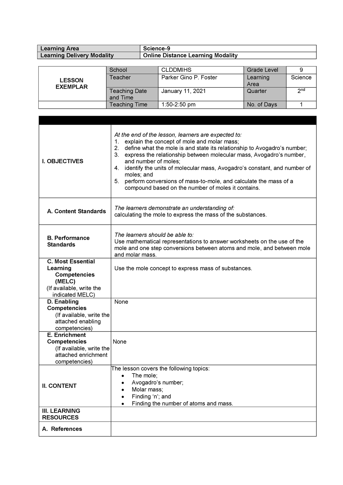 Science-9-LE-Week-7 Foster - Learning Area Science- Learning Delivery ...