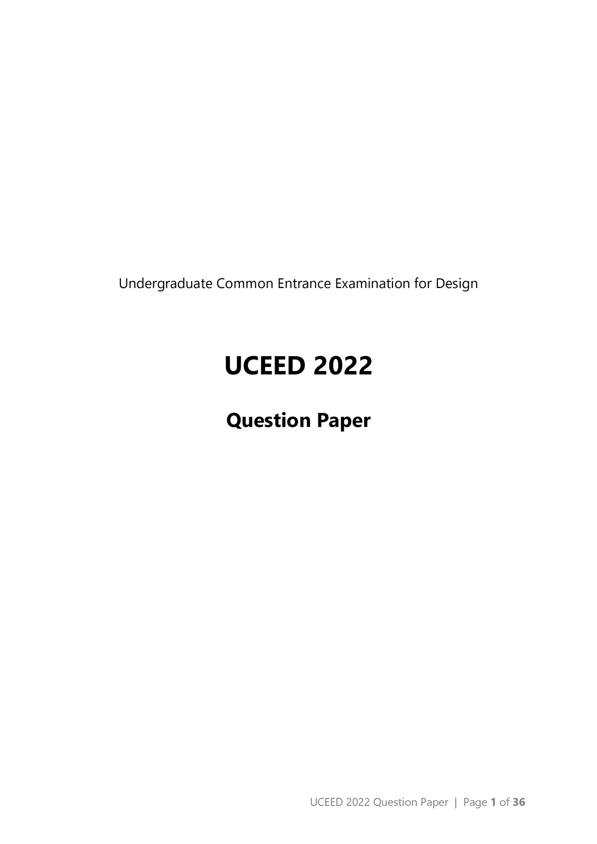 Uceed 2022 Question Paper - Undergraduate Common Entrance Examination ...