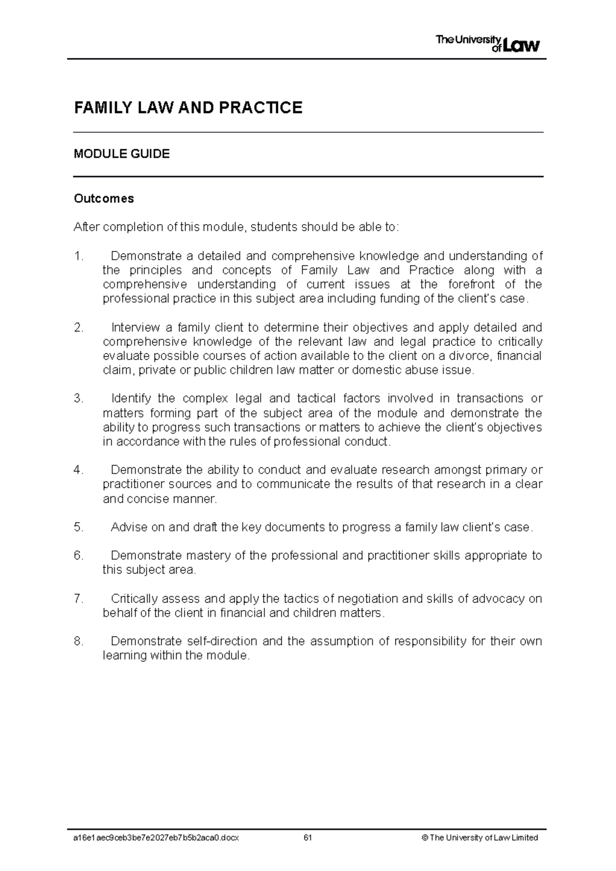 2122 fam ce01 module guide - FAMILY LAW AND PRACTICE MODULE GUIDE ...