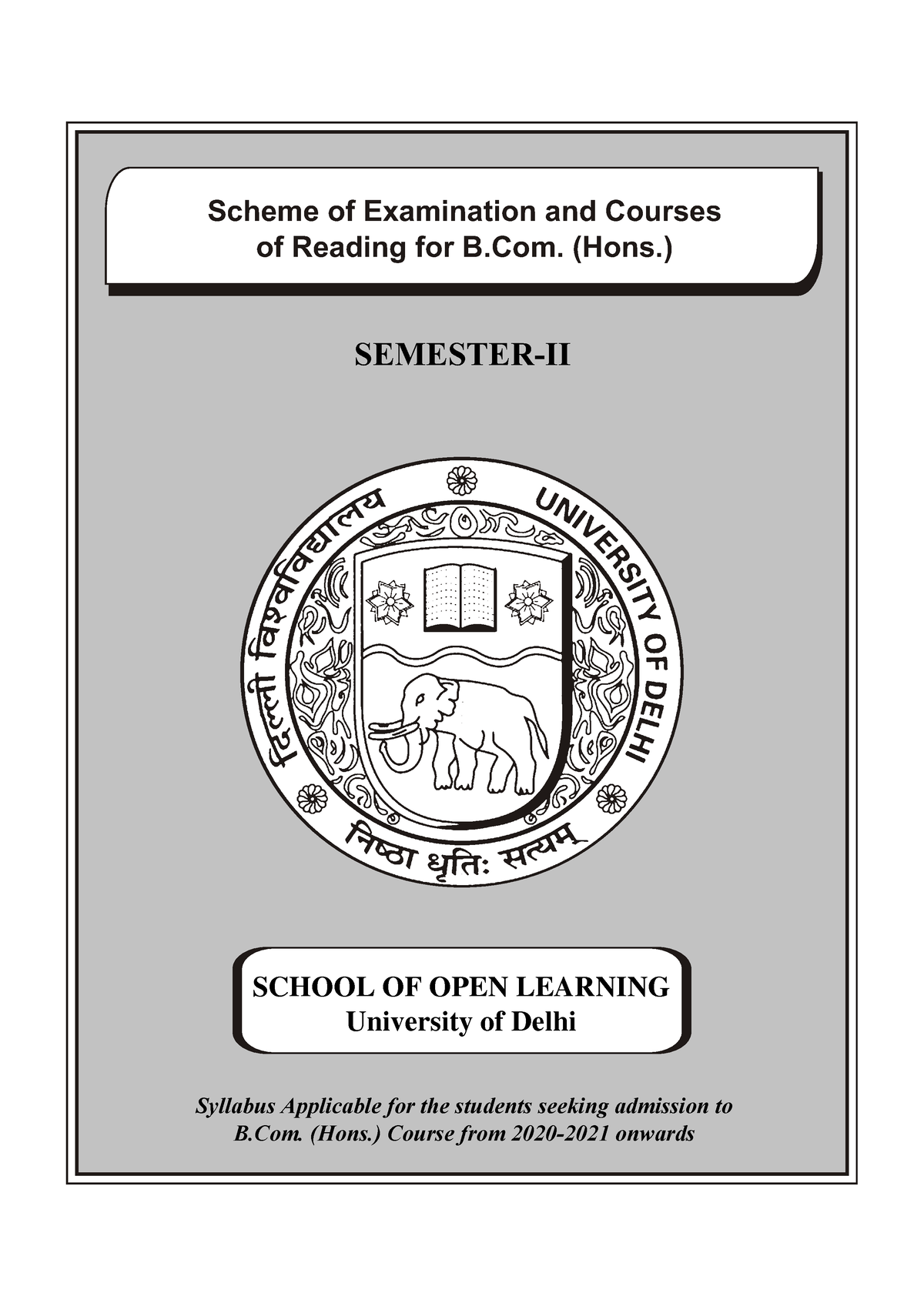 B.Com. Hons - Bcom Hons - SEMESTER-II Scheme Of Examination And Courses ...