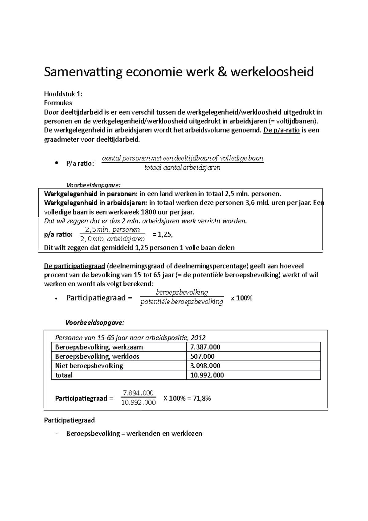 Economie Werk&werkloosheid Hd 1-4 Samenvatting - Samenvatting Economie ...