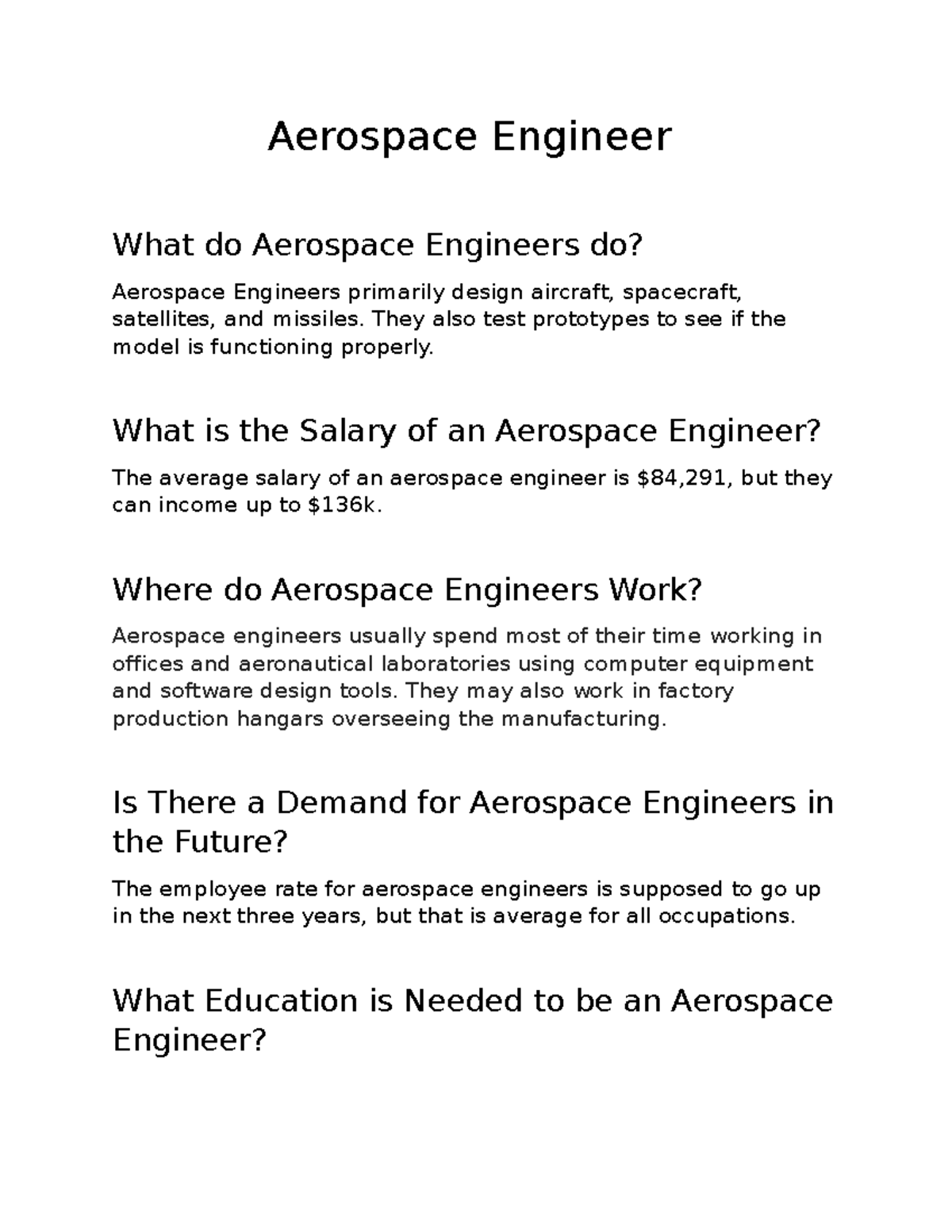 Aerospace Engineer very good Aerospace Engineer What do Aerospace