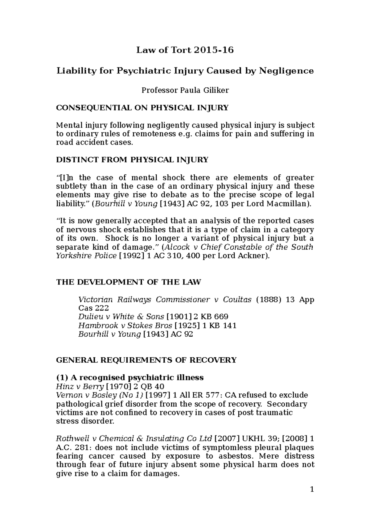 Psychiatric injury claims for pain and suffering in road accident